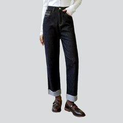 Raw hem straight women jeans