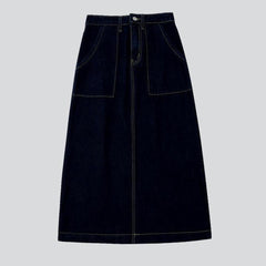 Rectangle pocket long denim skirt