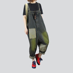 Rectangle print women denim jumpsuit