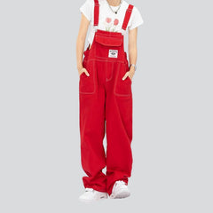 Red baggy women denim dungaree