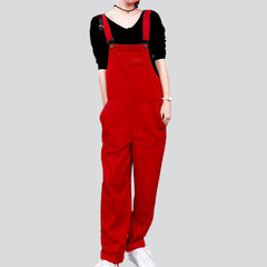 Red denim dungaree for women