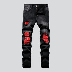 Red knees men moto jeans