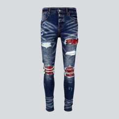 Red patch distressed men jeans