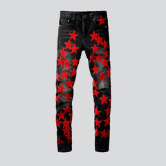 Rote Sterne Stickerei Herren Jeans