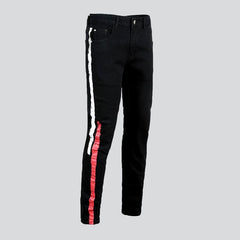 Red white bands men jeans