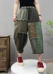 Retro Black Elastic Waist Patchwork Cozy Denim Straight Pants