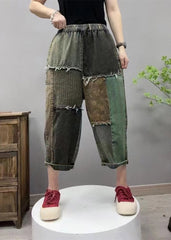 Retro Black Elastic Waist Patchwork Cozy Denim Straight Pants