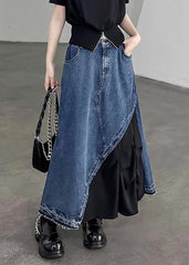 Retro Black Patchwork High Waist Pockets Denim Skirt