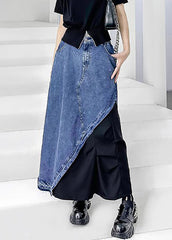 Retro Black Patchwork High Waist Pockets Denim Skirt