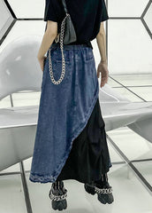 Retro Black Patchwork High Waist Pockets Denim Skirt