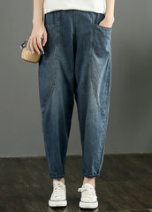 Retro Denim Blue Patchwork High Waist Crop Pants