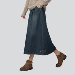 Retro a-line long denim skirt