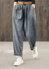 Retro denim blue autumn new trousers plus size harem pants