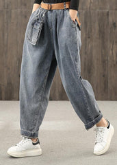 Retro denim blue autumn new trousers plus size harem pants