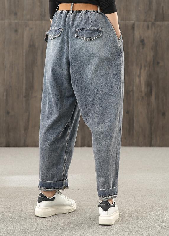 Retro denim blue autumn new trousers plus size harem pants