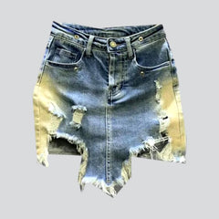 Retro distressed hem denim skort