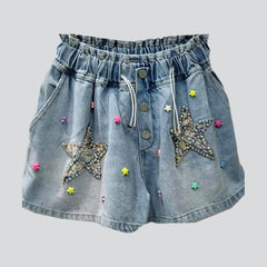 Rhinestone star embellished denim shorts