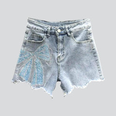 Ribbon rhinestone denim shorts