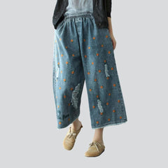 Ripped embroidered women culottes jeans