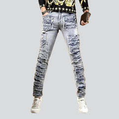 Ripped patch skinny men jeans