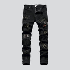 Rivet embellished black men jeans