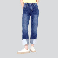 Rolled hem straight women jeans