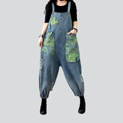 Rubber leg hem women denim jumpsuit