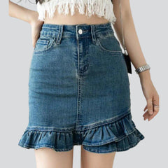 Ruffle hem mini denim skirt