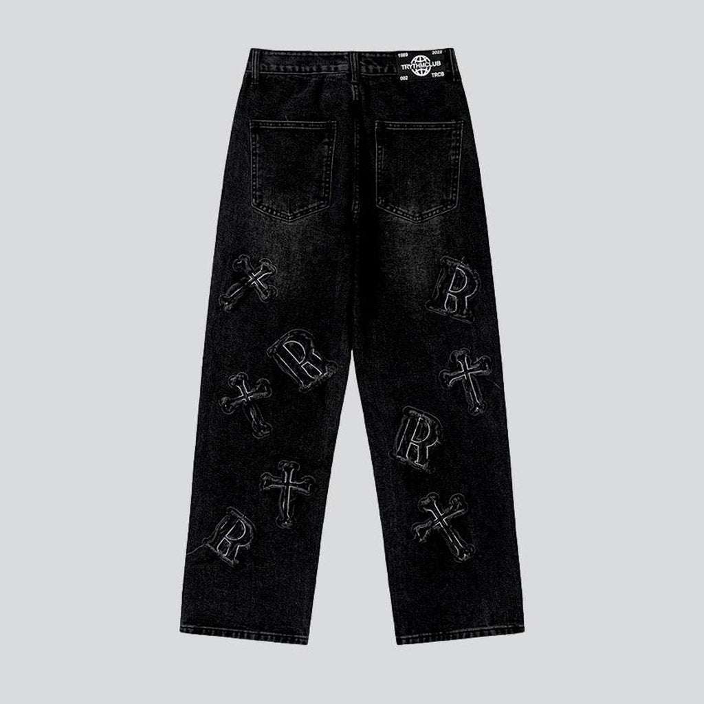 Letter embroidery baggy men jeans