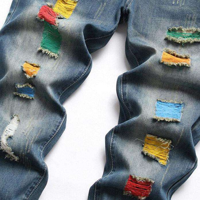 Men jeans with color rips