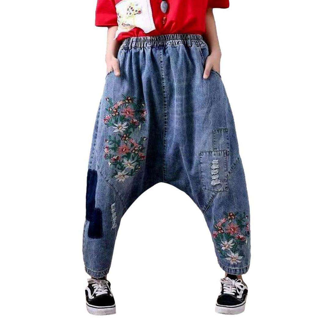 Embroidered harem denim pants