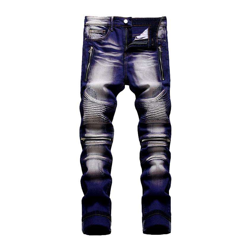 Bleach wash color biker jeans