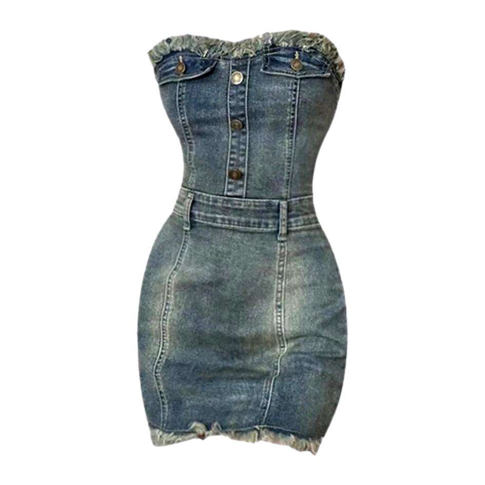 Body con strapless denim dress