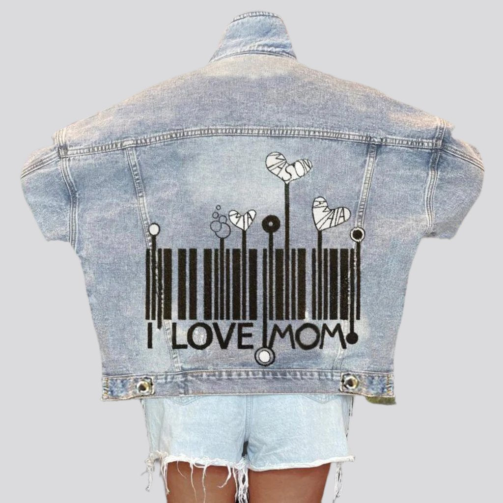 Barcode print painted jean jacket for women