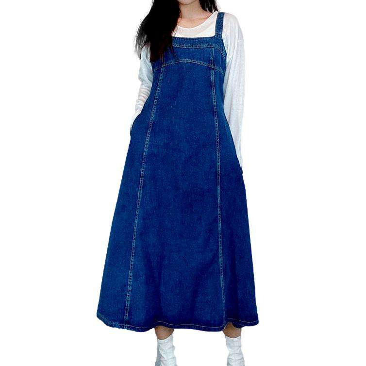 A-line casual long denim dress