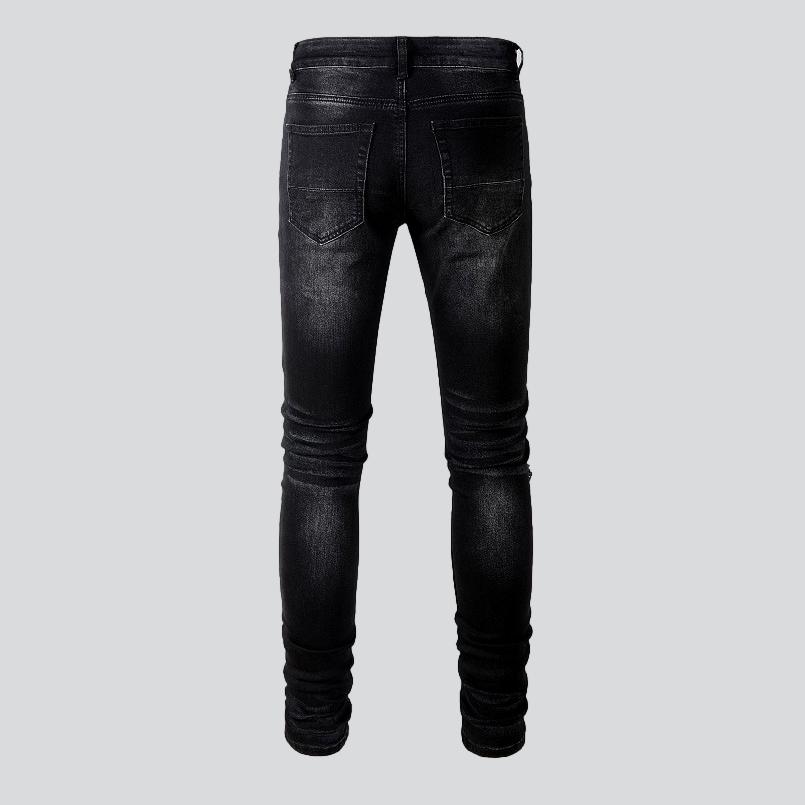 Red patch men biker jeans