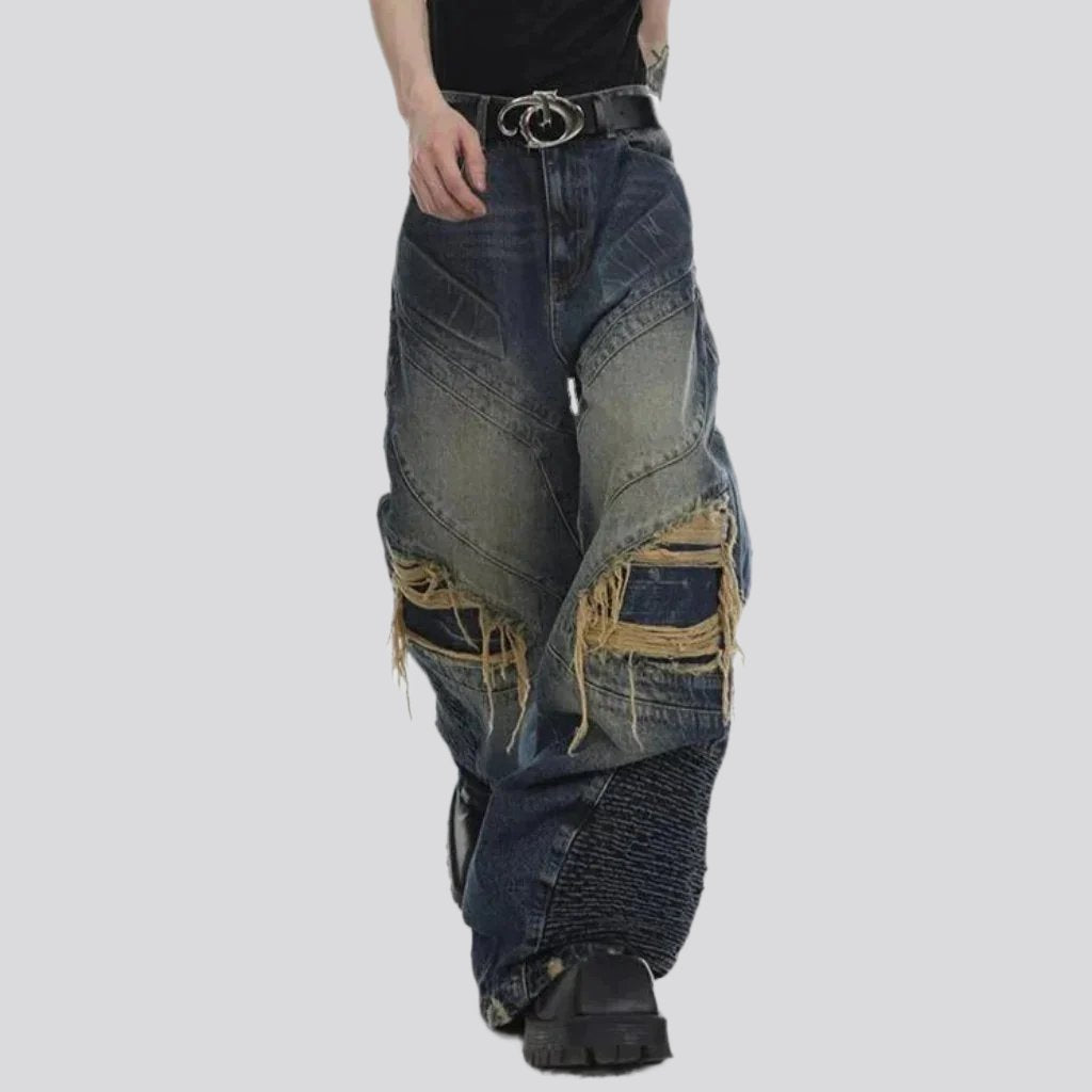 Patchwork men high-waist jeans