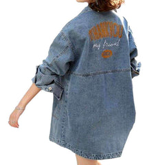 Back print women denim coat