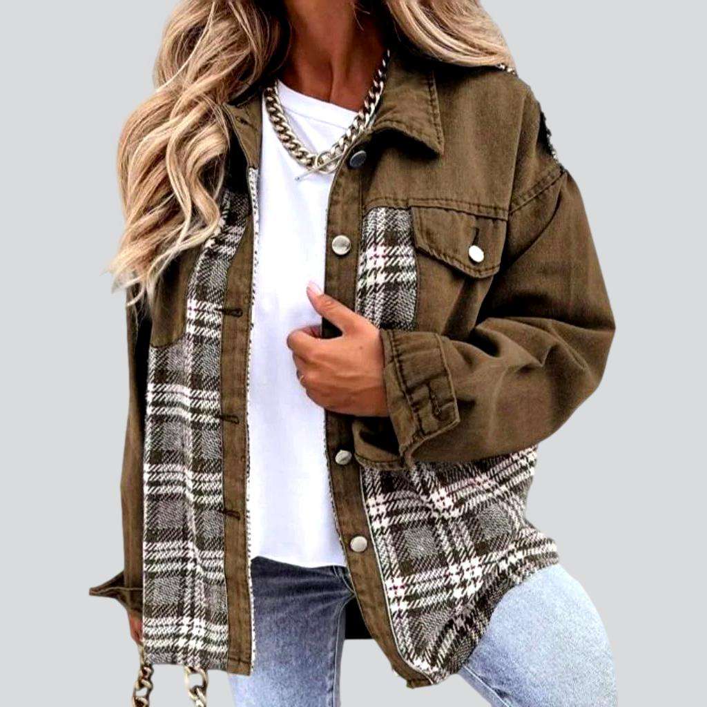 Checkered fashion denim jacket for ladies