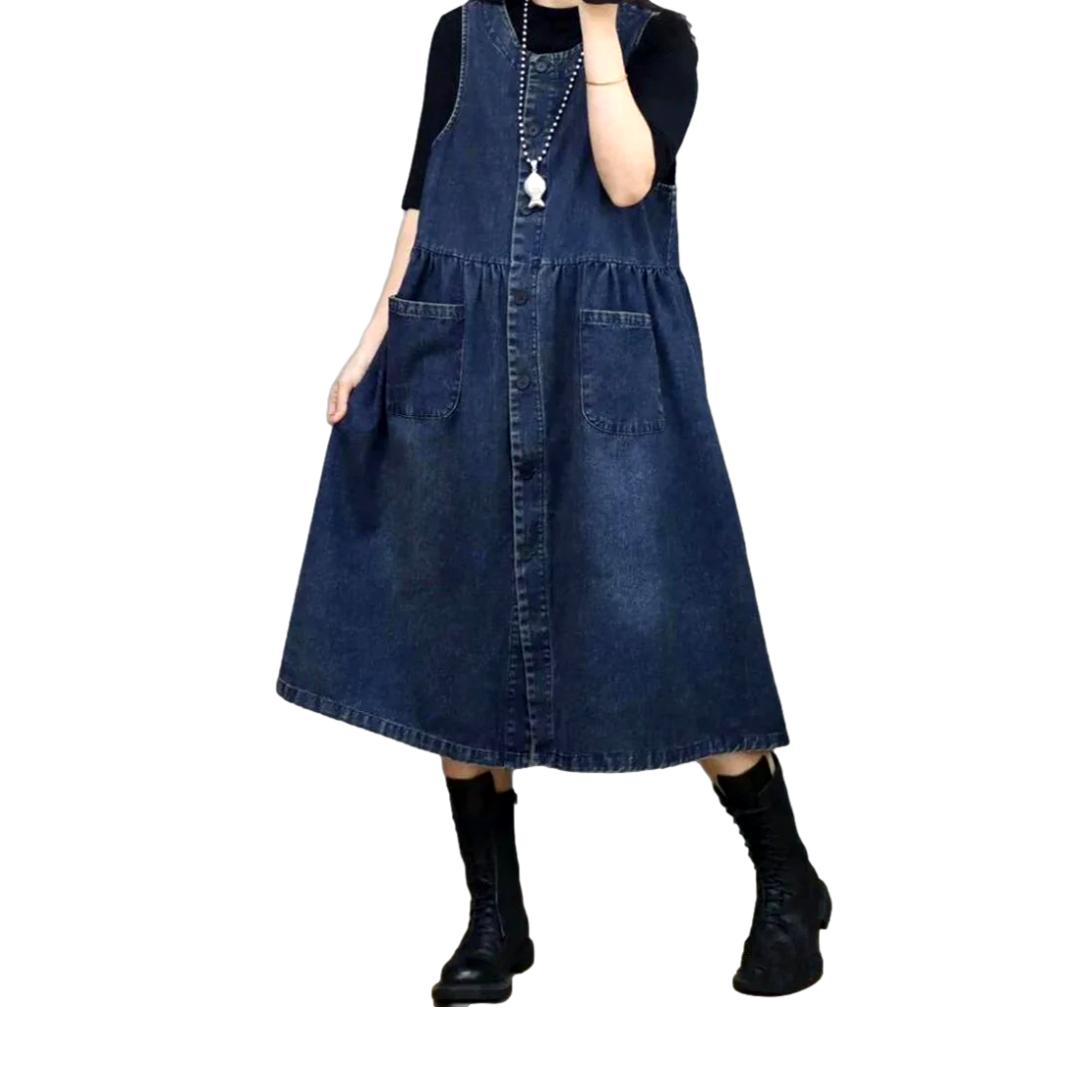 Sleeveless long denim dress