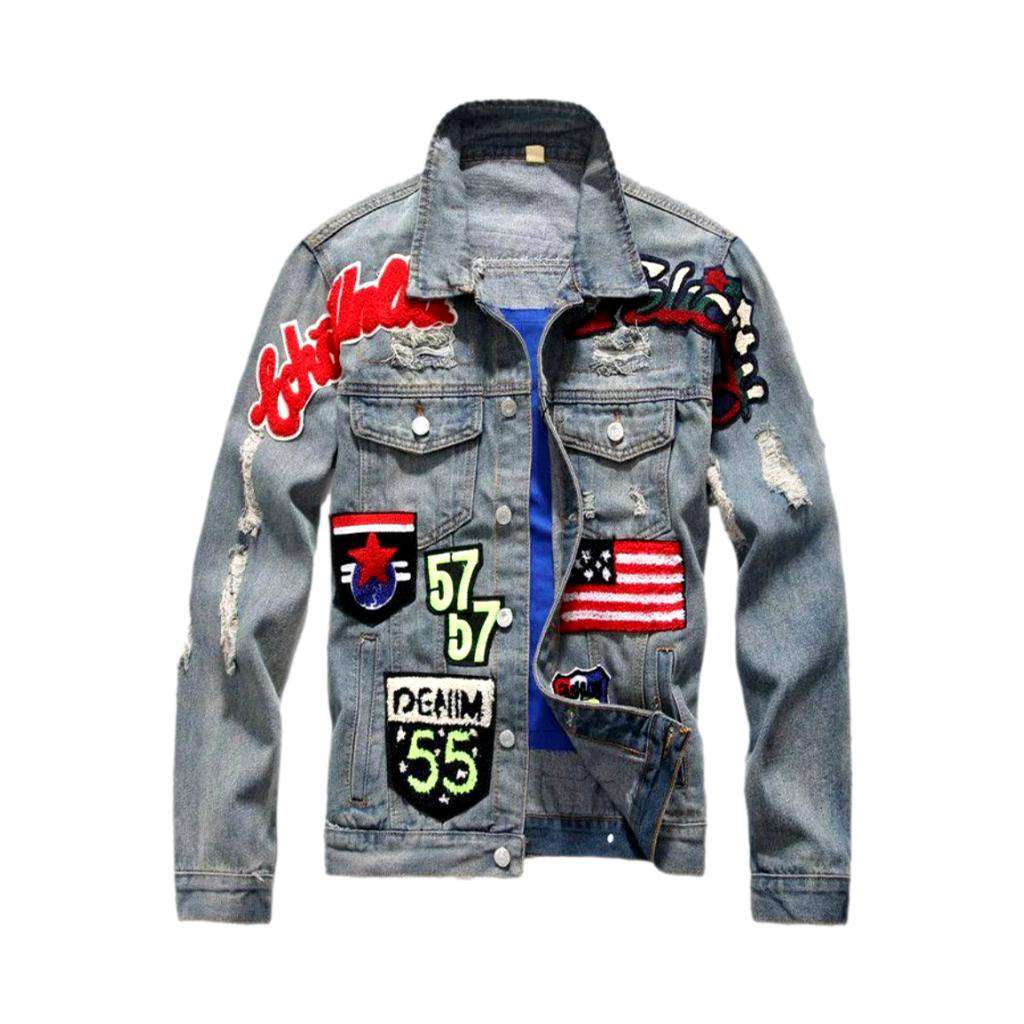 Jeansjacke mit Patches im amerikanischen Stil