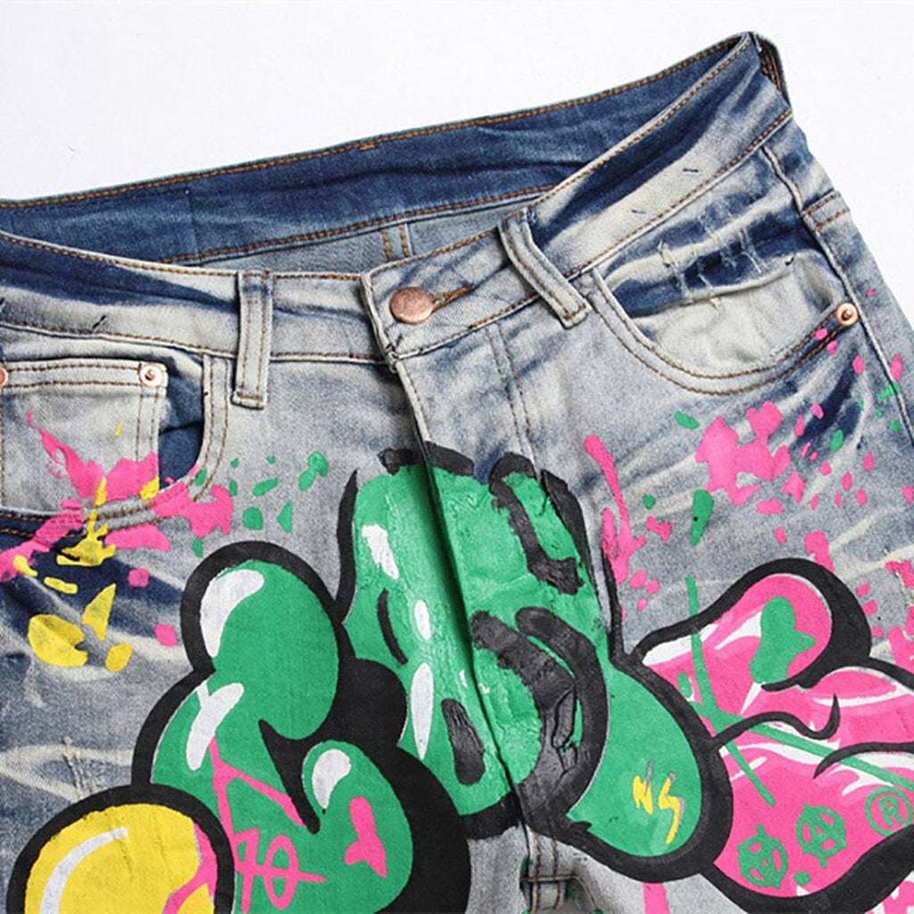 Graffiti print men jeans