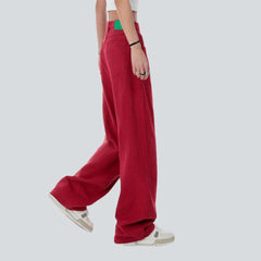 Contrast red women baggy jeans