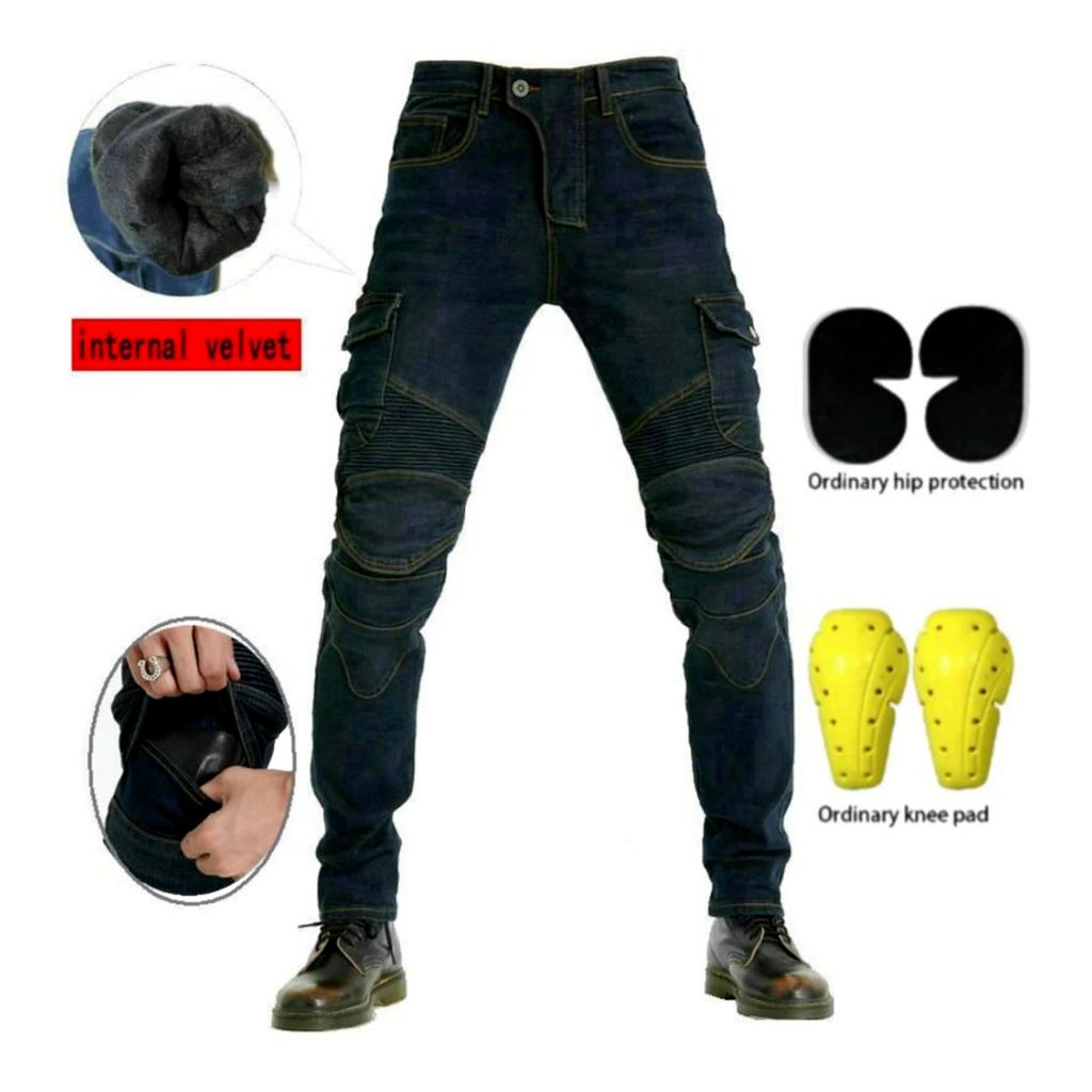 Winter dark men biker jeans