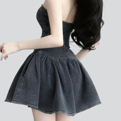 Retro grey strapless denim dress