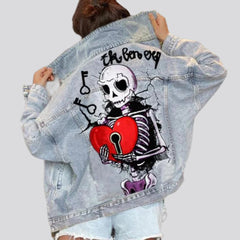 Skull print women jean jacket