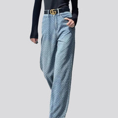 Ornament embroidery wide women jeans