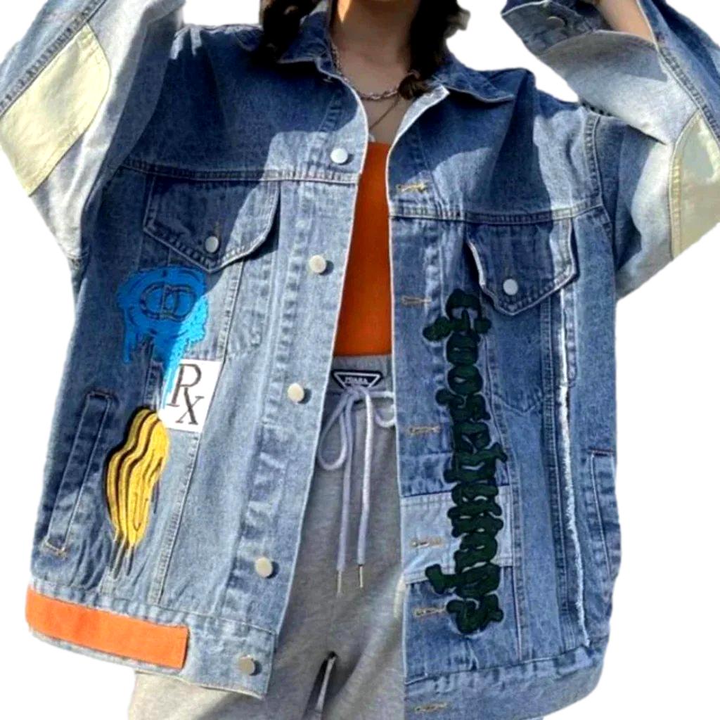 Embroidered painted jean jacket for women