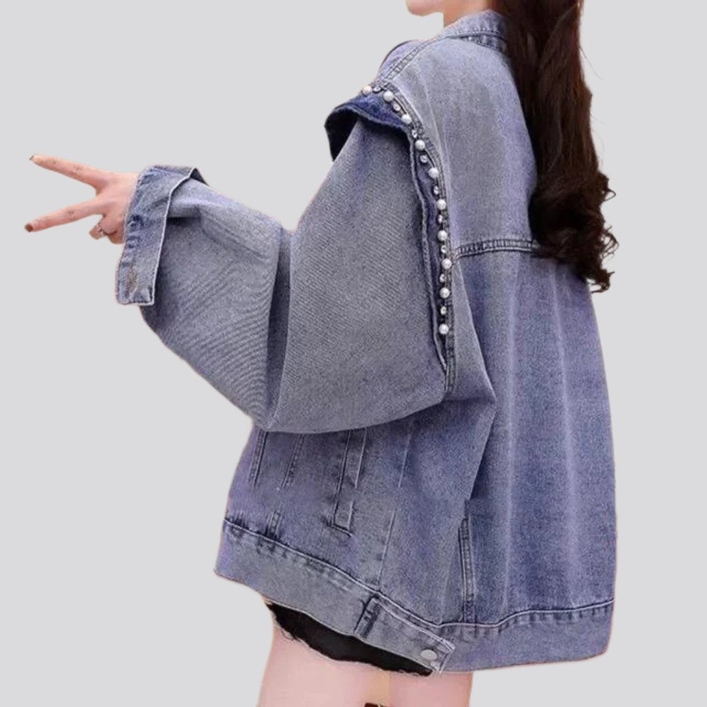 Pearl embellished shoulders denim jacket