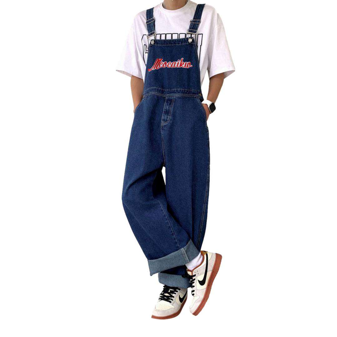 Embroidered baggy men denim jumpsuit